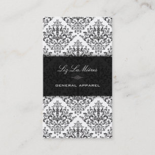 PixDezines Black+White Étienne Vintage Damask Visitkort