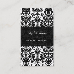 PixDezines Black+White Isabella Vintage Damask Visitkort