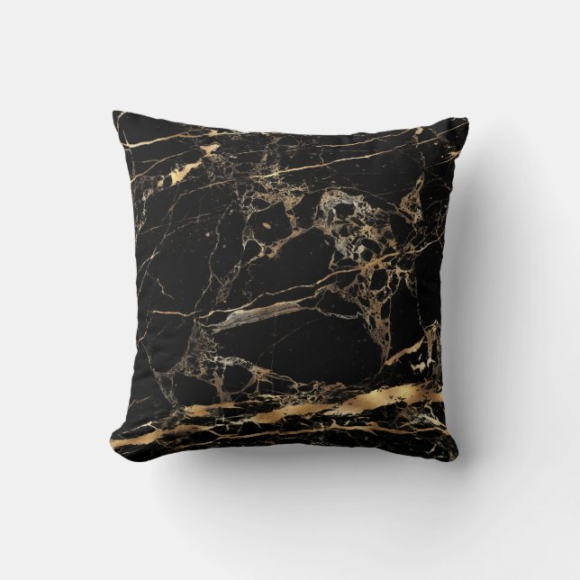 PixDezines Black+White Marble+Faux Guld Veins Kudde (Framsida)