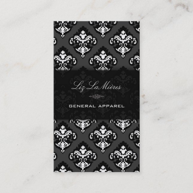 PixDezines Black+White Olivia Damask Visitkort (Framsida)