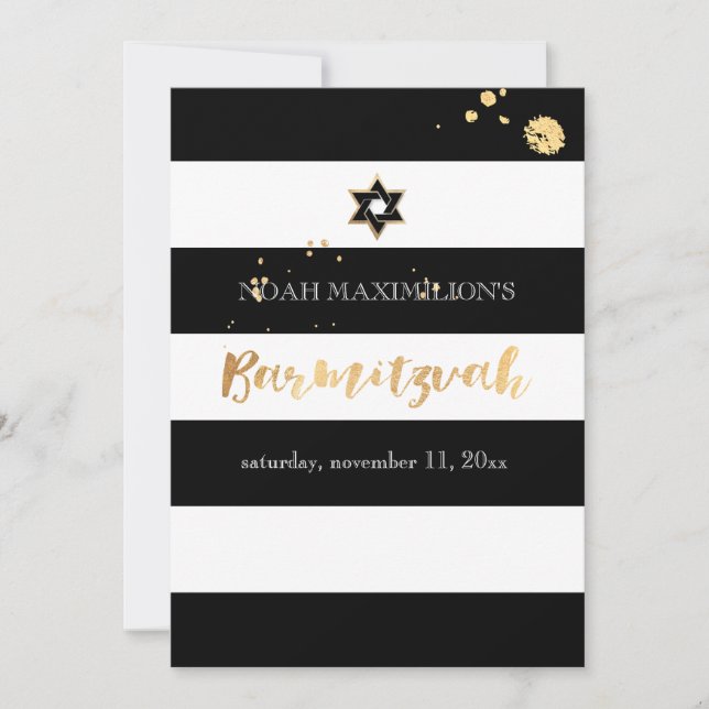 PixDezines black/white/rand pub mitzvah Inbjudningar (Framsida)