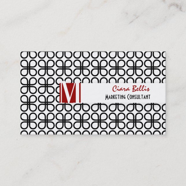 PixDezines Black+White Retro Klöver Visitkort (Framsida)