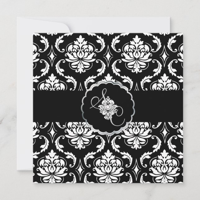 PixDezines Black+White Vendome Damask Inbjudningar (Framsida)