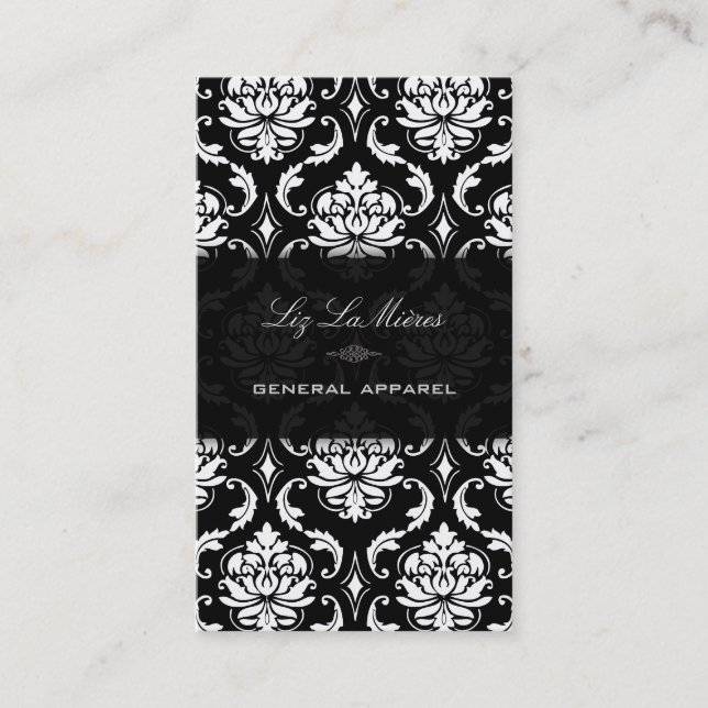 PixDezines Black+White Vendome Vintage Damask Visitkort (Framsida)