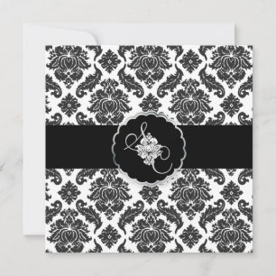 PixDezines Black+White Venezia Damask Inbjudningar