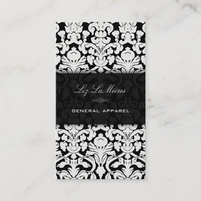PixDezines Black+White Vintage Damask Visitkort (Framsida)