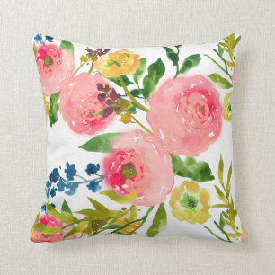 PixDezines Blommig Akvarell/Ranunkel/Rosa Kudde