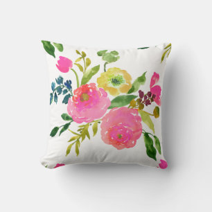 PixDezines Blommig Akvarell/Ranunkel/Rosa Kudde