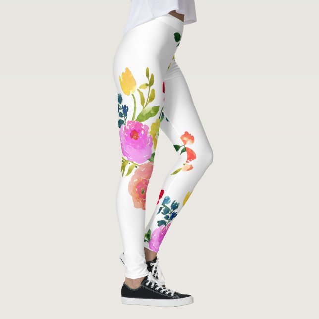 PixDezines Blommig Akvarell/Ranunkel/Rosa Leggings (Höger)