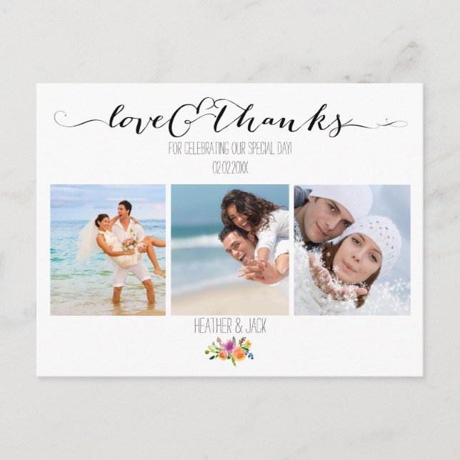 PixDezines Blommigt Bröllop Tack Vykort (Framsida)