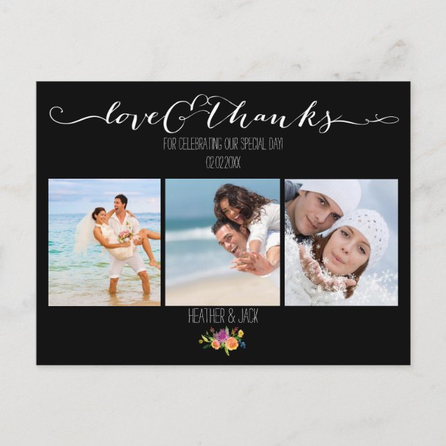 PixDezines Blommigt Bröllop Tack Vykort (Framsida)