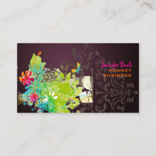 PixDezines-blommigt + merlot Visitkort