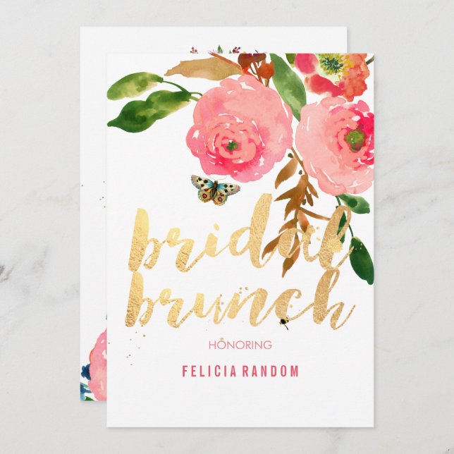 PixDezines Blommigt Möhippa Brunch/DIY-bakgrund Inbjudningar (Fram/baksida)