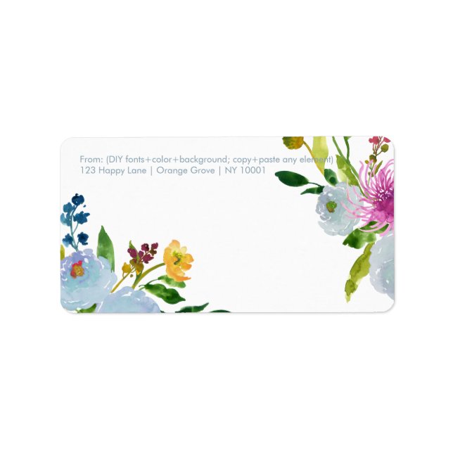 PixDezines blommigt vattencolor/ranunculus/blue Adressetikett (Framsidan)