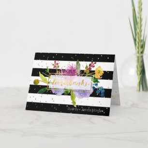 PixDezines blommigt vattenfärg b+w rand Tack Kort