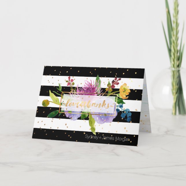 PixDezines blommigt vattenfärg b+w rand Tack Kort (Framsida)