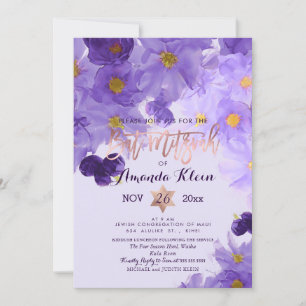 PixDezines Blommigt Vattenfärg Bat mitzvah Inbjudningar