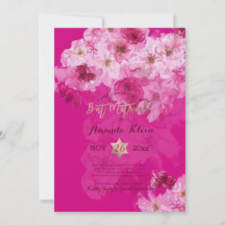 PixDezines Blommigt Vattenfärg Bat mitzvah Inbjudningar