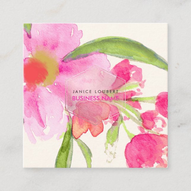 PixDezines Blommigt vattenfärg/maj blomning Fyrkantigt Visitkort (Framsida)