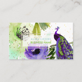 PixDezines Blommigt Vattenfärg/Peacock/Guld Speckn Visitkort