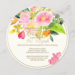 PixDezines Blommigt Vattenfärg/Peonies/Bat mitzvah Inbjudningar