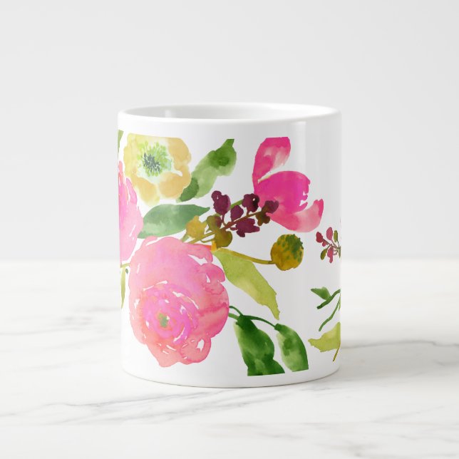 PixDezines-blommigt/vattenfärg/ranunculus Jumbo Mugg (Framsidan)