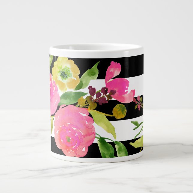 PixDezines-blommigt/vattenfärg/ranunculus/rand Jumbo Mugg (Framsidan)