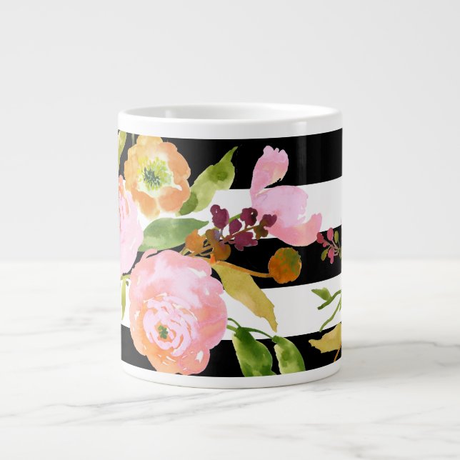 PixDezines-blommigt/vattenfärg/ranunculus/rand Jumbo Mugg (Framsidan)
