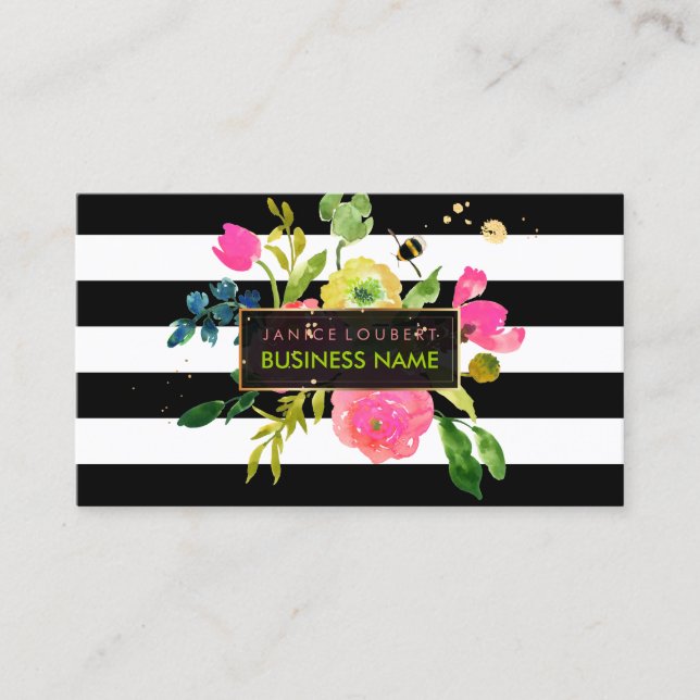 PixDezines blommigt vattenfärg/ranunculus/rand Visitkort (Framsida)