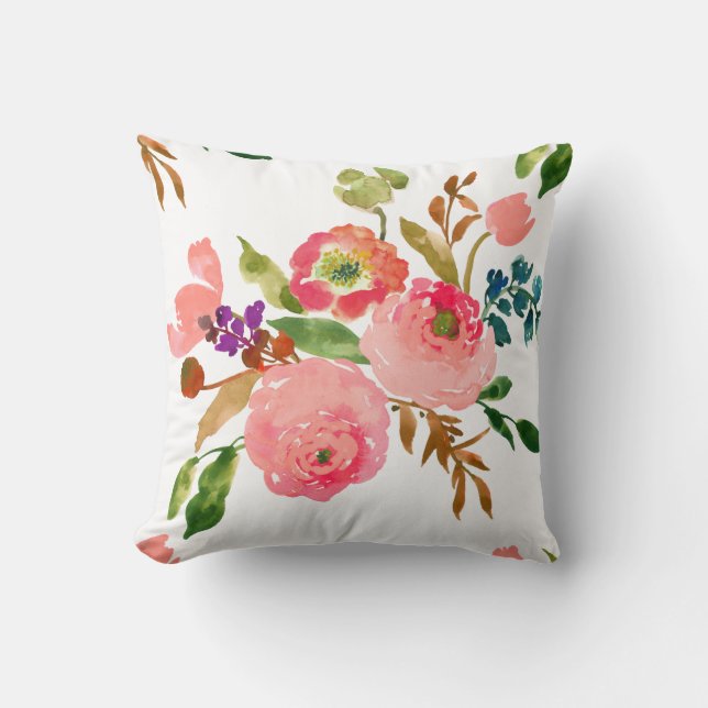 PixDezines Blommigt Vattenfärg/Ranunculus/Rosa Kudde (Framsida)