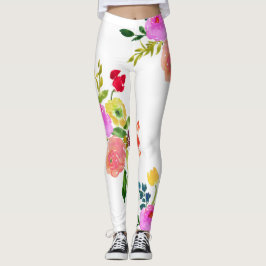 PixDezines Blommigt Vattenfärg/Ranunculus/Rosa Leggings