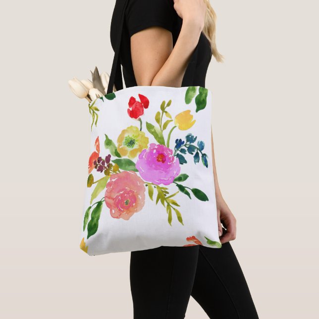 PixDezines-Blommigt/vattenfärg/Ranunculus Tygkasse (Närbild)