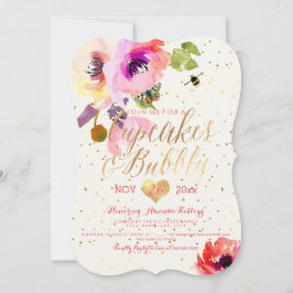 PixDezines Blommigt VattenfärgsMuffinsar+bubbelfär Inbjudningar