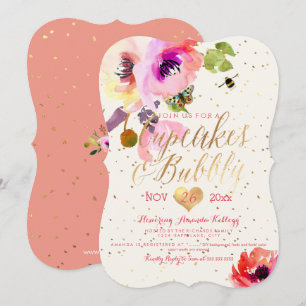 PixDezines Blommigt VattenfärgsMuffinsar+bubbelfär Inbjudningar