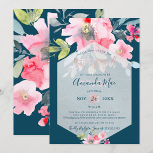 PixDezines Blommigt Watercolor Bat mitzvah, Ombre Inbjudningar