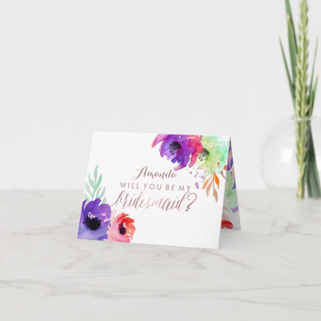 PixDezines Blommigt Watercolor/Be min Bridesmaid Inbjudan (Framsida)