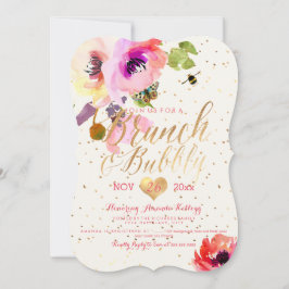 PixDezines Blommigt Watercolor Brunch+Bubly Inbjudningar