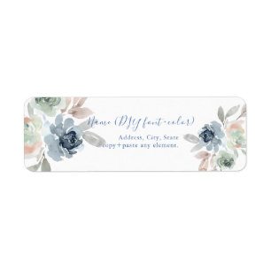 PixDezines Blommigt Watercolor, Dusty Blue Ro Returadress Etikett