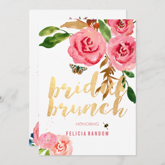 PixDezines Blommigt Watercolor Möhippa Brunch/DIY Inbjudningar (Fram/baksida)