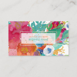 PixDezines Blommigt Watercolor/Pansies/Guld Specke Visitkort