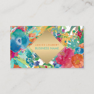 PixDezines Blommigt Watercolor/Pansies/Guld Specke Visitkort