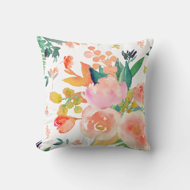 PixDezines Blommigt Watercolor/Peonies Kudde (Framsida)