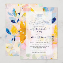 PixDEzines Blommigt Watercolor Ro Mitzvah Inbjudningar