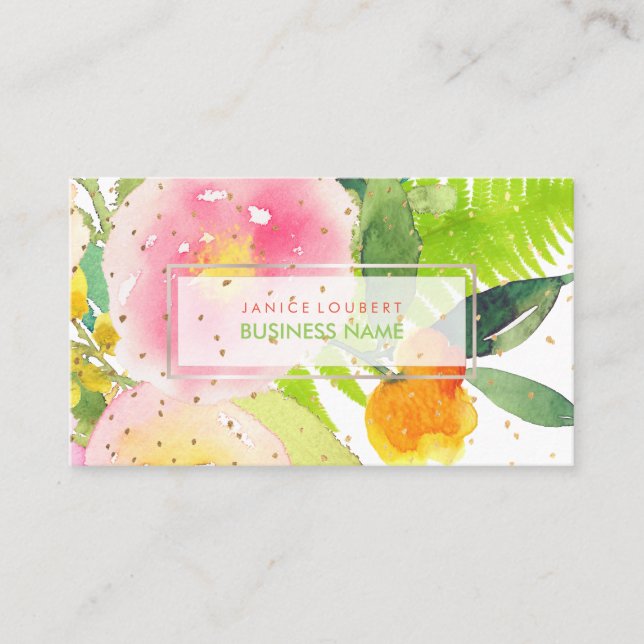 PixDezines Blommigt Watercolor/Vår Bouquet Visitkort (Framsida)