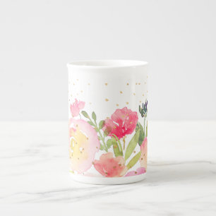 PixDezines Blommotiv/Akvarell/Vårbukett Benporslin Mugg