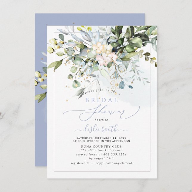 PixDezines Blue Gum Eucalyptus Möhippa Inbjudningar (Fram/baksida)