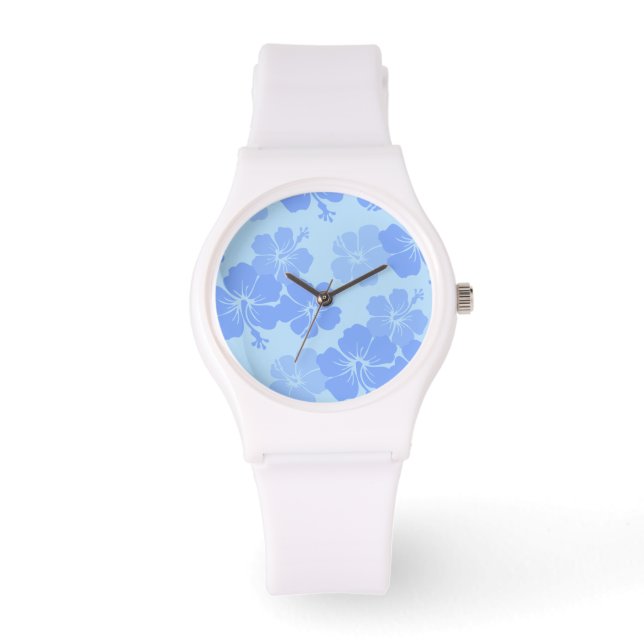 PixDezines blue hibiscus/diy-bakgrund Armbandsur (Framsida)