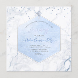 PixDezines Blue Honeycomb Marble Christening Inbjudningar