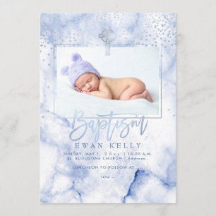 PixDezines Blue Marble+Confetti/Baptism Inbjudningar