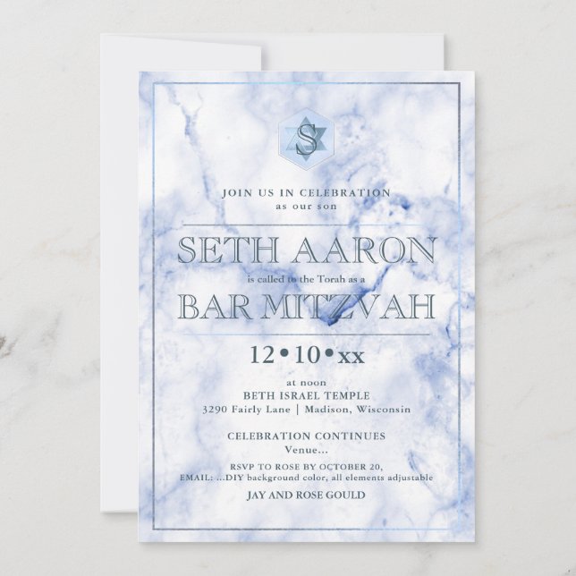 PixDezines Blue Marble Honeycomb BarMitzvah ✡ Inbjudningar (Baksida)